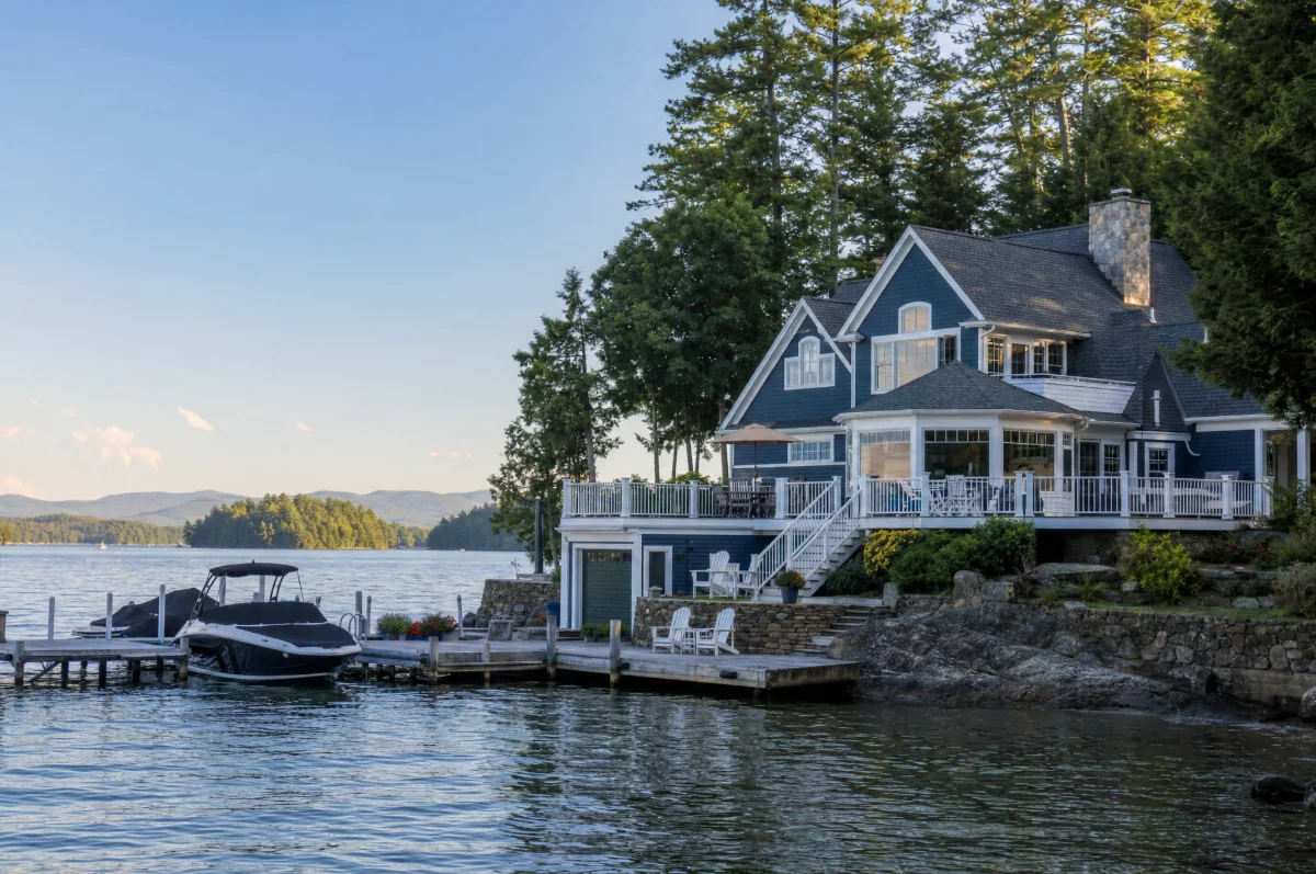 Lakefront home at golden hour